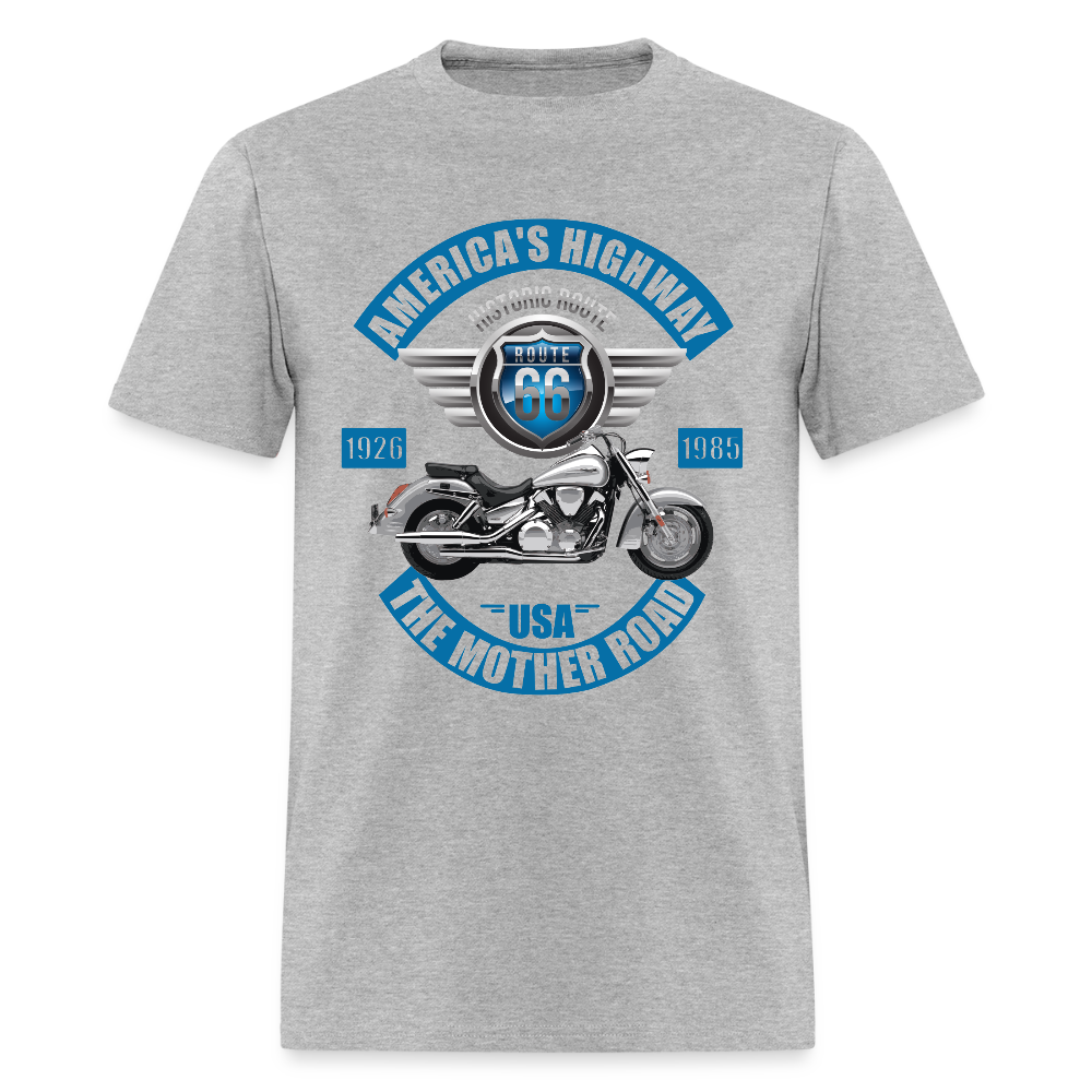 Americas Road, Route 66 Shirt, Fathers Day Gift, Mother Road, Route 66 T-Shirt, Road Trip Shirt, Route 66 Usa Motorcycle Biker Souvenir Tee - heather gray