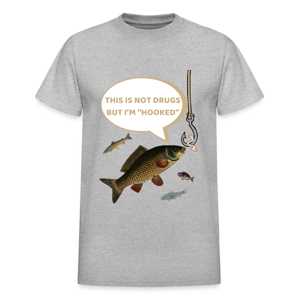 Funny Fishing Shirt, This is Not Drugs But I'm Hooked T-Shirt, Lake Lover Shirt, Cool Tee Men Daddy Dad Shirt, Fathers Day Fishing - heather gray