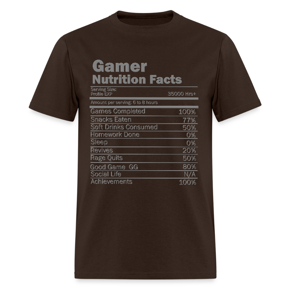 Gamer Nutrition Facts Video Game Shirt, Birthday Gift, Valentine Gift Gift For Gamer, Gamer Gift, Valentine's Day Gift, Gift For Him - brown
