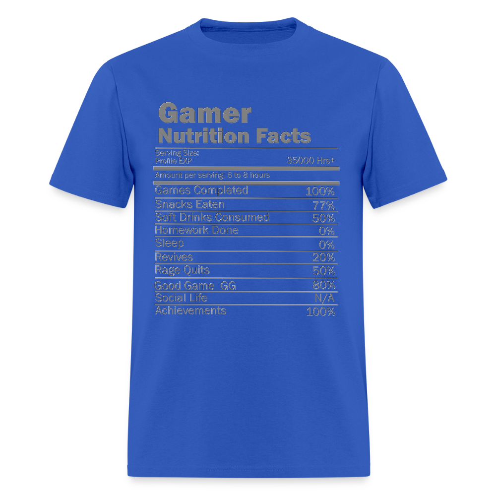 Gamer Nutrition Facts Video Game Shirt, Birthday Gift, Valentine Gift Gift For Gamer, Gamer Gift, Valentine's Day Gift, Gift For Him - royal blue