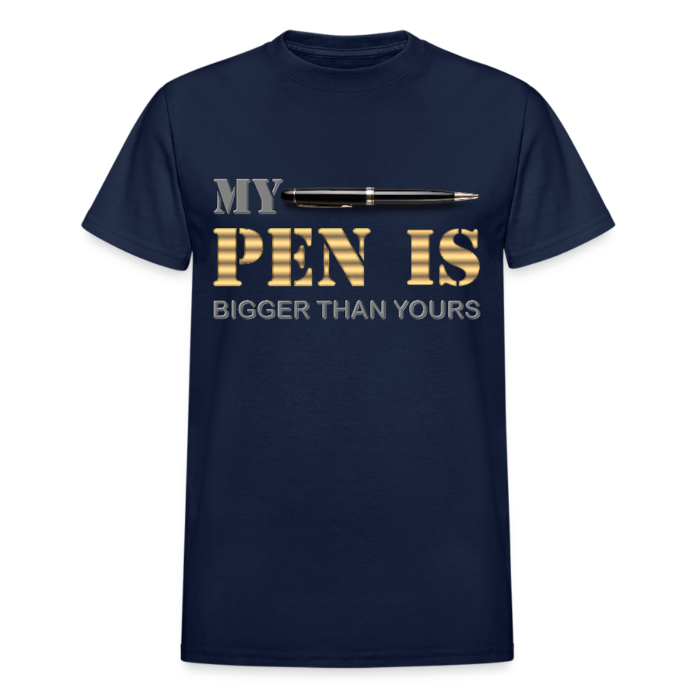 My Pen Is Bigger Than Yours Shirt, Funny Penis Shirt, Sex Saying Quote Gift Idea Tee T-Shirt, Valentines Day Gift For Him, Adult Humor, The Shocker Symbol - navy
