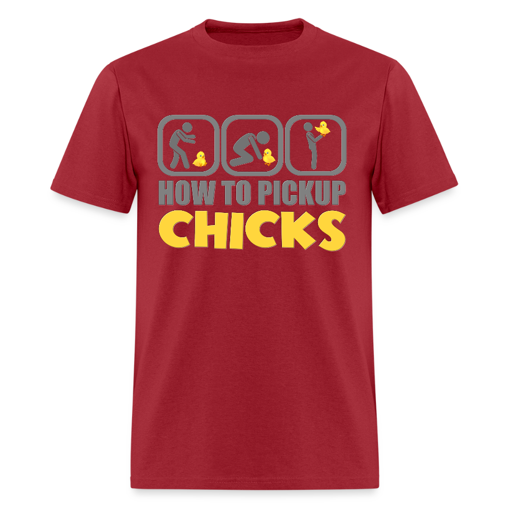 How To Pick Up Chicks Shirt, Fathers Day Gift Idea, Dad Shirt, Teenager Shirt, Pickup Line, Cheesy Pick-Up Lines Chicken, Chicks - dark red