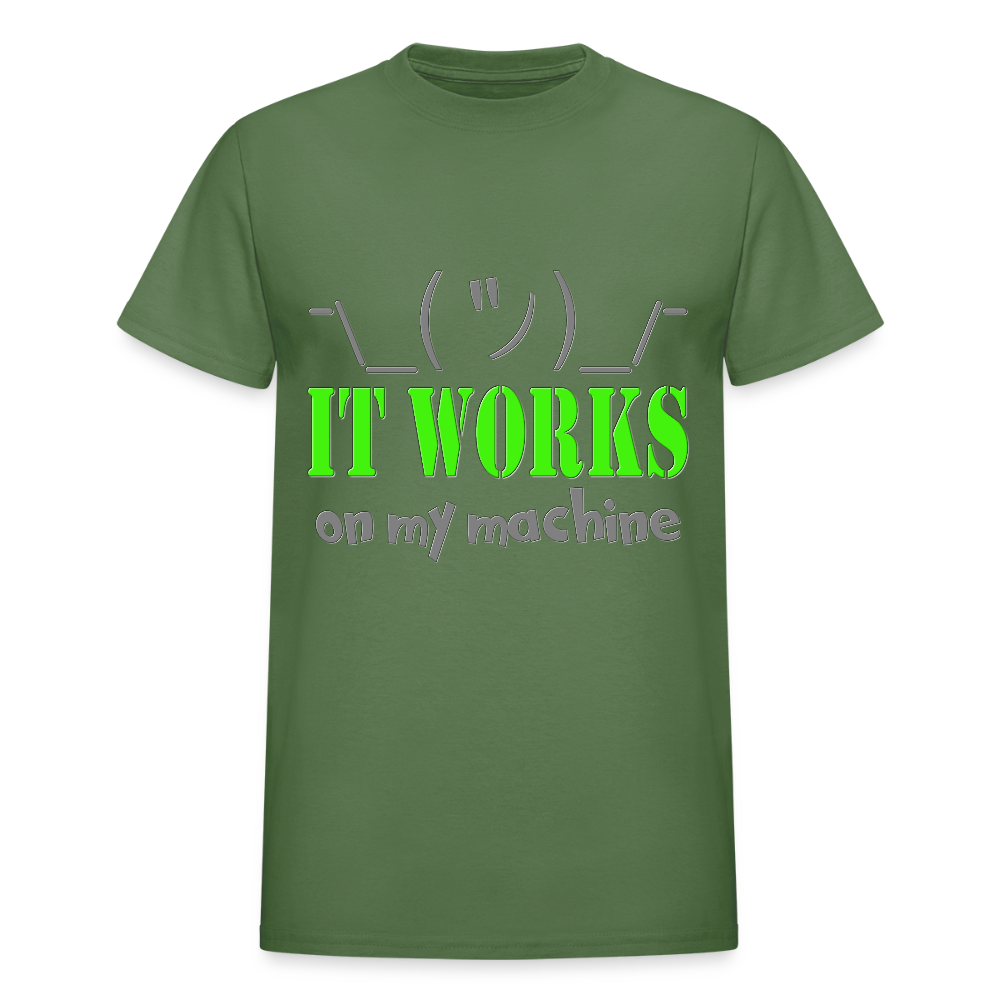It works on my Machine Shirt, Funny Coding Shirt, Programming Gift Shirt, For Him Her Tee Shirt T-Shirt - military green