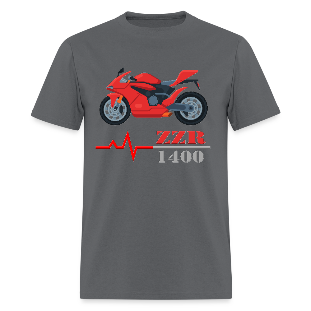 Motorcycle Heartbeat ZZR 1400 T-Shirt - Best Sports Bike Gift Idea For Him Her Boys Girls Tee - charcoal