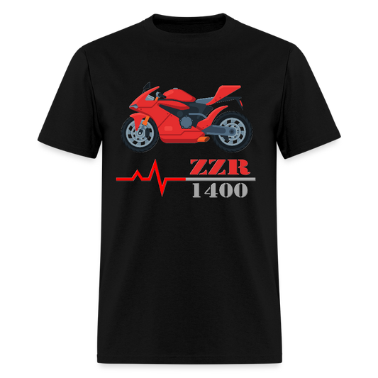 Motorcycle Heartbeat ZZR 1400 T-Shirt - Best Sports Bike Gift Idea For Him Her Boys Girls Tee - black