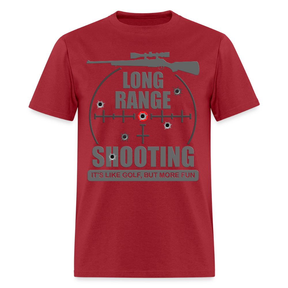 Long Range Shooting Shirt, Rifle Shirt, It's Like Golf But More Fun, Bullet Hole Shirt,  Gun Lover Gift,  Bullet Gun Shirt, Funny Bullet Gun, Gun Lover, Veteran Gift, Pew T-shirt. - dark red
