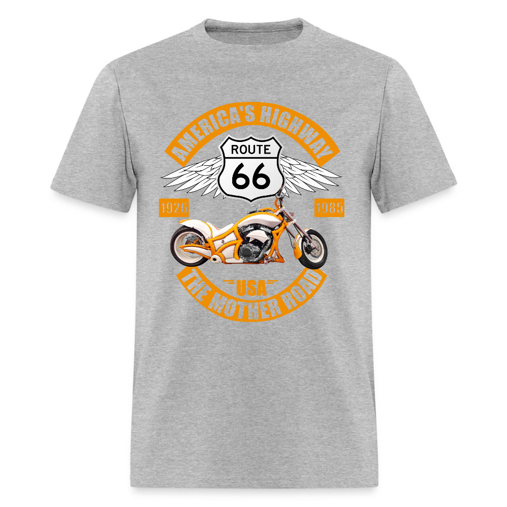 Route 66 Shirt, America's Road, Fathers Day Gift, Mother Road, Route 66 T-Shirt, Road Trip Shirt, Route 66 USA Motorcycle Biker Souvenir Tee - heather gray