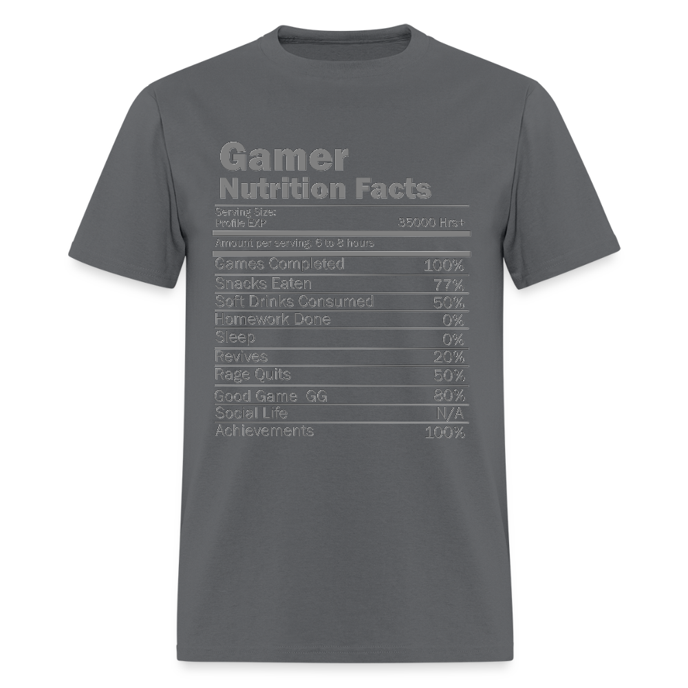 Gamer Nutrition Facts Video Game Shirt, Birthday Gift, Valentine Gift Gift For Gamer, Gamer Gift, Valentine's Day Gift, Gift For Him - charcoal