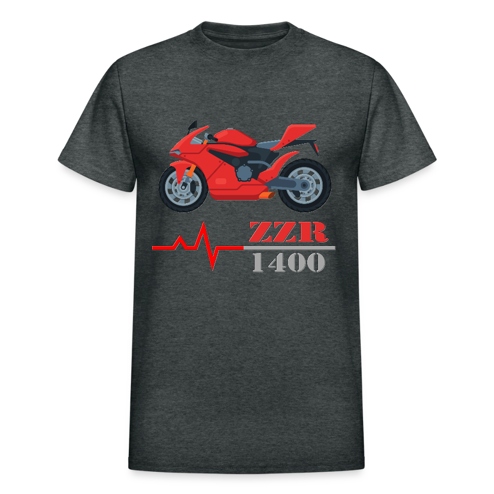 Motorcycle Heartbeat ZZR 1400 T-Shirt - Best Sports Bike Gift Idea For Him Her Boys Girls Tee - deep heather