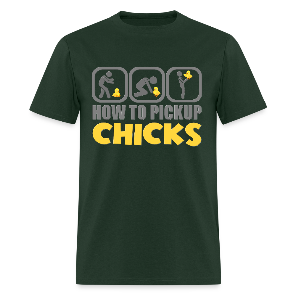 How To Pick Up Chicks Shirt, Fathers Day Gift Idea, Dad Shirt, Teenager Shirt, Pickup Line, Cheesy Pick-Up Lines Chicken, Chicks - forest green