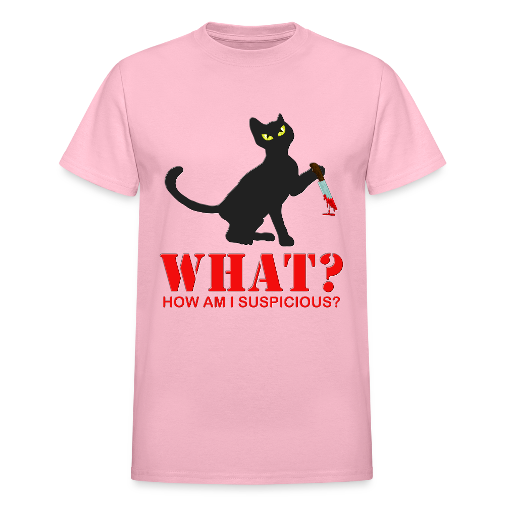 Halloween Cat Shirt, Cat What Funny Black Cat Shirt, How Am I Suspicious, Murderous Cat With Knife T-Shirt, Knife Murderous Cat Tee Shirt, Funny Cat Lover Shirt - light pink
