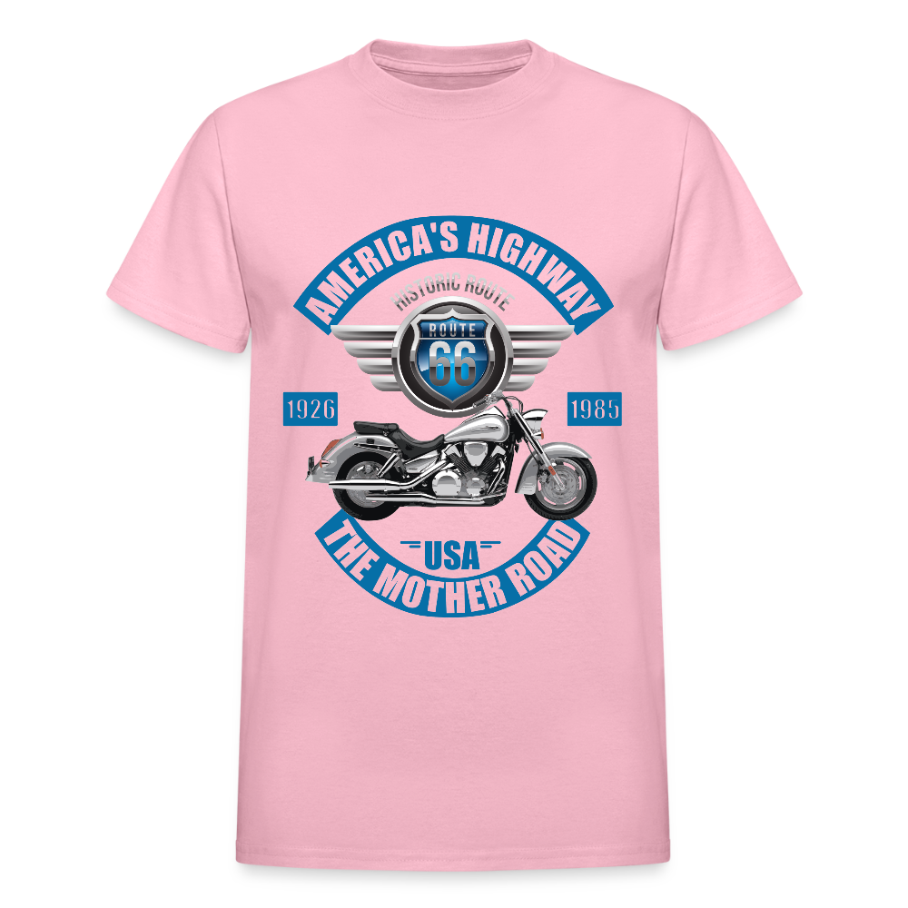 America's Road, Route 66 Shirt, Fathers Day Gift, Mother Road, Route 66 T-Shirt, Road Trip Shirt, Route 66 USA Motorcycle Biker Souvenir Tee - light pink