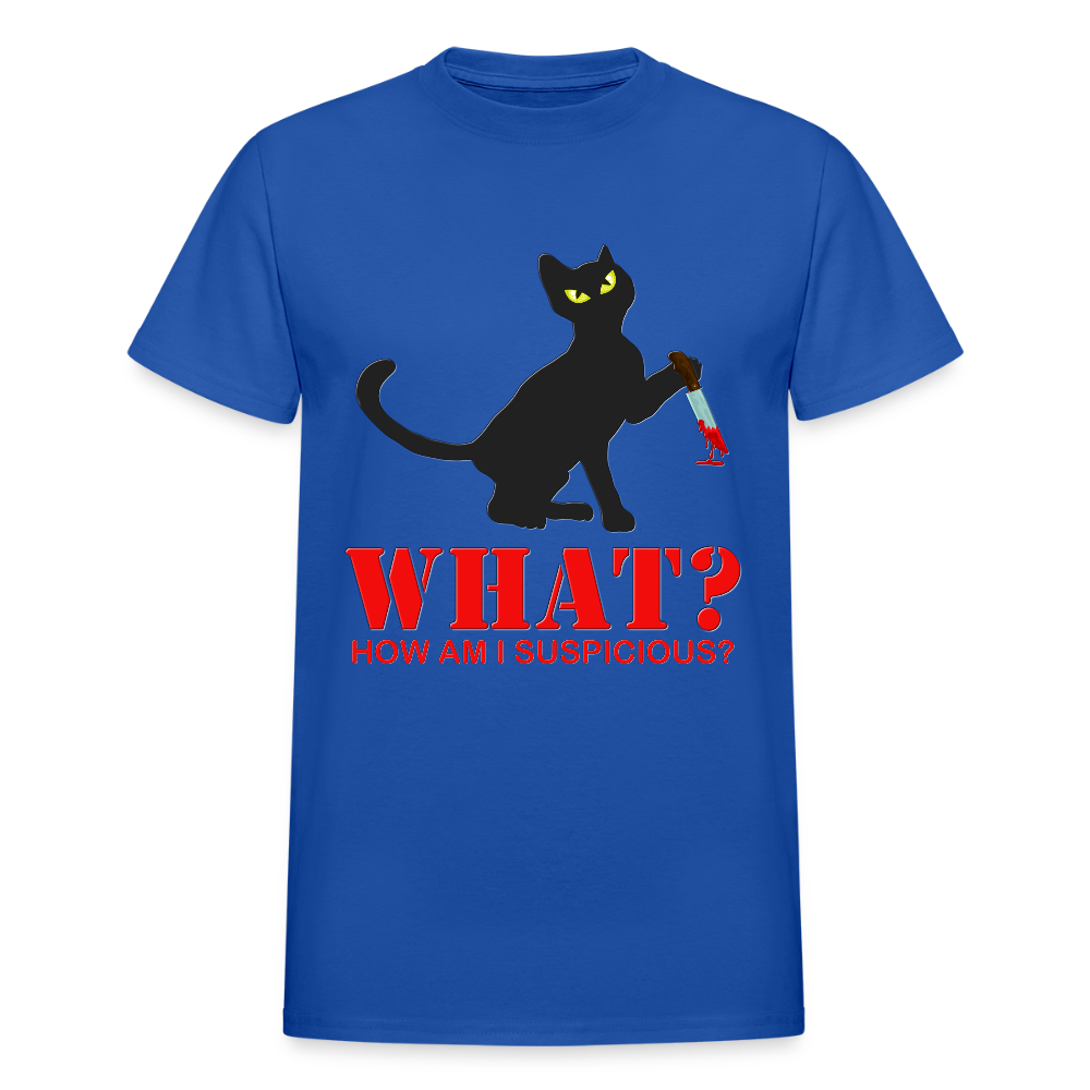Halloween Cat Shirt, Cat What Funny Black Cat Shirt, How Am I Suspicious, Murderous Cat With Knife T-Shirt, Knife Murderous Cat Tee Shirt, Funny Cat Lover Shirt - royal blue