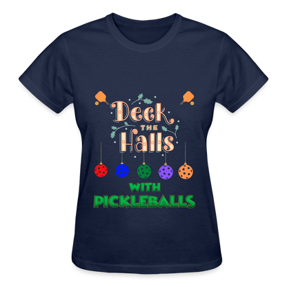 Pickleball Christmas, Deck The Halls With Pickleballs, Pickleball, Pickleball Player, Pickleball Paddle, funny pickleball Shirt - navy
