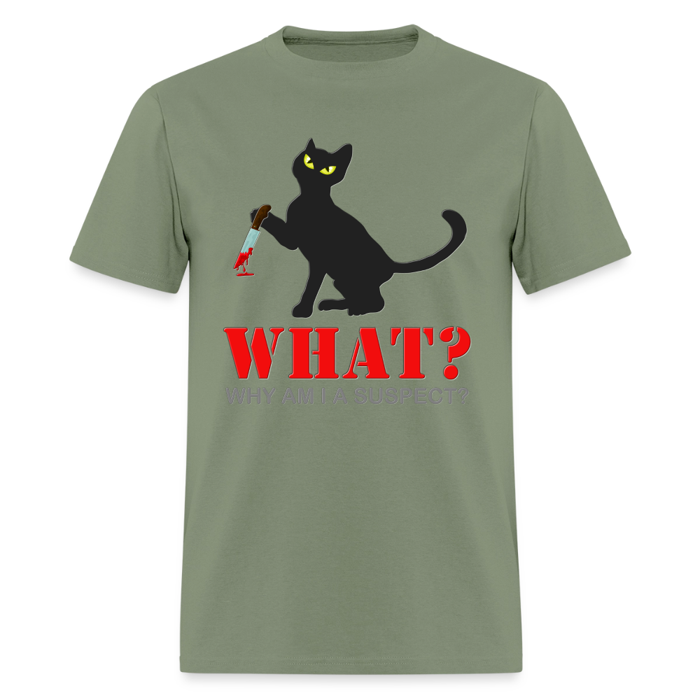 Halloween Cat Shirt, Why Am I A Suspect Shirt, Murderous Cat With Knife T-Shirt, Murderous Cat Shirt, Mens Premium T-Shirt - military green