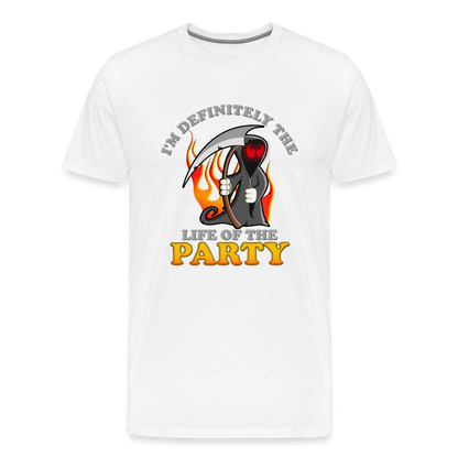I'm Definitely The Life Of The Party, Grim Reaper, Death, Happy Halloween, Monster, Trick Or Treat, Spooky, Scary, Skull, Wolf, Werewolf, Orange, Bat, Red, Mountain, Men's Premium T-Shirt - white