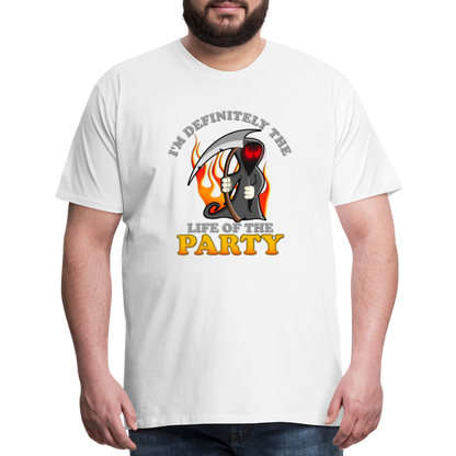 I'm Definitely The Life Of The Party, Grim Reaper, Death, Happy Halloween, Monster, Trick Or Treat, Spooky, Scary, Skull, Wolf, Werewolf, Orange, Bat, Red, Mountain, Men's Premium T-Shirt - white