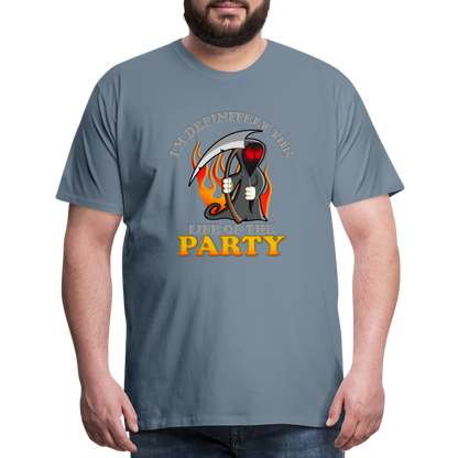 I'm Definitely The Life Of The Party, Grim Reaper, Death, Happy Halloween, Monster, Trick Or Treat, Spooky, Scary, Skull, Wolf, Werewolf, Orange, Bat, Red, Mountain, Men's Premium T-Shirt - steel blue