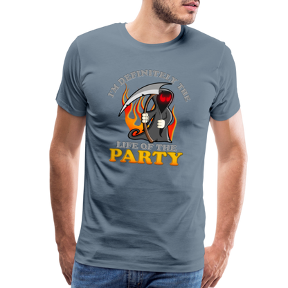 I'm Definitely The Life Of The Party, Grim Reaper, Death, Happy Halloween, Monster, Trick Or Treat, Spooky, Scary, Skull, Wolf, Werewolf, Orange, Bat, Red, Mountain, Men's Premium T-Shirt - steel blue