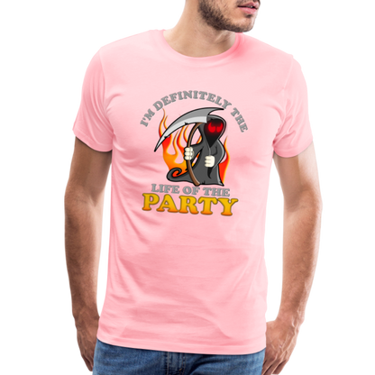I'm Definitely The Life Of The Party, Grim Reaper, Death, Happy Halloween, Monster, Trick Or Treat, Spooky, Scary, Skull, Wolf, Werewolf, Orange, Bat, Red, Mountain, Men's Premium T-Shirt - pink
