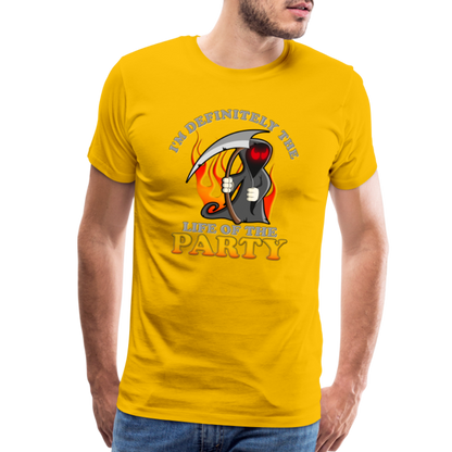 I'm Definitely The Life Of The Party, Grim Reaper, Death, Happy Halloween, Monster, Trick Or Treat, Spooky, Scary, Skull, Wolf, Werewolf, Orange, Bat, Red, Mountain, Men's Premium T-Shirt - sun yellow