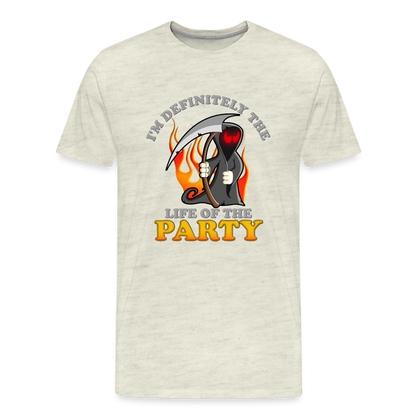 I'm Definitely The Life Of The Party, Grim Reaper, Death, Happy Halloween, Monster, Trick Or Treat, Spooky, Scary, Skull, Wolf, Werewolf, Orange, Bat, Red, Mountain, Men's Premium T-Shirt - heather oatmeal