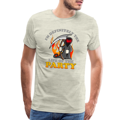 I'm Definitely The Life Of The Party, Grim Reaper, Death, Happy Halloween, Monster, Trick Or Treat, Spooky, Scary, Skull, Wolf, Werewolf, Orange, Bat, Red, Mountain, Men's Premium T-Shirt - heather oatmeal