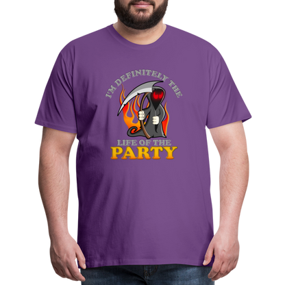 I'm Definitely The Life Of The Party, Grim Reaper, Death, Happy Halloween, Monster, Trick Or Treat, Spooky, Scary, Skull, Wolf, Werewolf, Orange, Bat, Red, Mountain, Men's Premium T-Shirt - purple