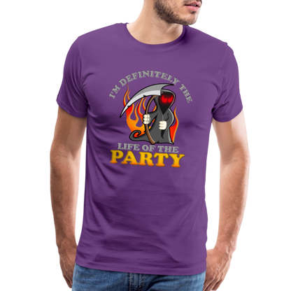 I'm Definitely The Life Of The Party, Grim Reaper, Death, Happy Halloween, Monster, Trick Or Treat, Spooky, Scary, Skull, Wolf, Werewolf, Orange, Bat, Red, Mountain, Men's Premium T-Shirt - purple
