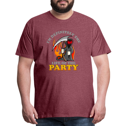 I'm Definitely The Life Of The Party, Grim Reaper, Death, Happy Halloween, Monster, Trick Or Treat, Spooky, Scary, Skull, Wolf, Werewolf, Orange, Bat, Red, Mountain, Men's Premium T-Shirt - heather burgundy