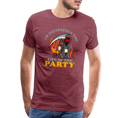 I'm Definitely The Life Of The Party, Grim Reaper, Death, Happy Halloween, Monster, Trick Or Treat, Spooky, Scary, Skull, Wolf, Werewolf, Orange, Bat, Red, Mountain, Men's Premium T-Shirt - heather burgundy