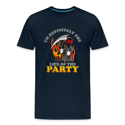 I'm Definitely The Life Of The Party, Grim Reaper, Death, Happy Halloween, Monster, Trick Or Treat, Spooky, Scary, Skull, Wolf, Werewolf, Orange, Bat, Red, Mountain, Men's Premium T-Shirt - deep navy