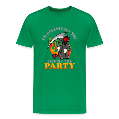 I'm Definitely The Life Of The Party, Grim Reaper, Death, Happy Halloween, Monster, Trick Or Treat, Spooky, Scary, Skull, Wolf, Werewolf, Orange, Bat, Red, Mountain, Men's Premium T-Shirt - kelly green