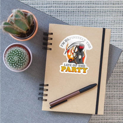 I'm Definitely The Life Of The Party, Grim Reaper, Death, Happy Halloween, Monster, Trick Or Treat, Spooky, Scary, Skull, Wolf, Werewolf, Orange, Bat, Red, Sticker - white glossy