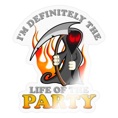 I'm Definitely The Life Of The Party, Grim Reaper, Death, Happy Halloween, Monster, Trick Or Treat, Spooky, Scary, Skull, Wolf, Werewolf, Orange, Bat, Red, Sticker - transparent glossy