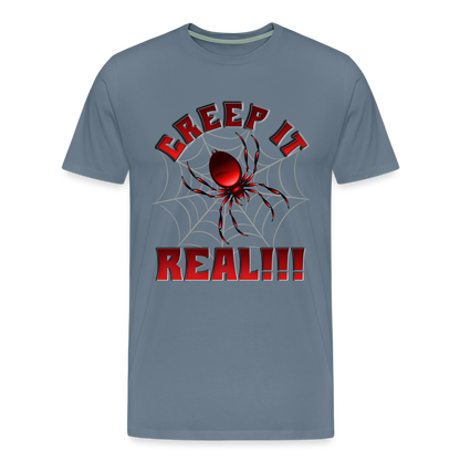 Creep It Real, Spider Shirt, Halloween Shirt Men, Black Spooky Shirt, Funny Halloween, Halloween, Web, Spiderweb Shirt, Men's Premium T-Shirt - steel blue
