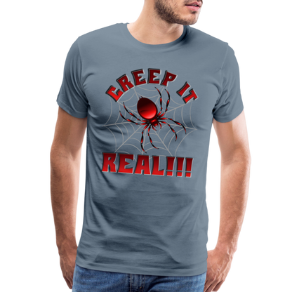 Creep It Real, Spider Shirt, Halloween Shirt Men, Black Spooky Shirt, Funny Halloween, Halloween, Web, Spiderweb Shirt, Men's Premium T-Shirt - steel blue