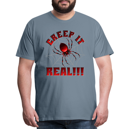 Creep It Real, Spider Shirt, Halloween Shirt Men, Black Spooky Shirt, Funny Halloween, Halloween, Web, Spiderweb Shirt, Men's Premium T-Shirt - steel blue