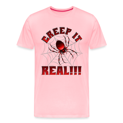 Creep It Real, Spider Shirt, Halloween Shirt Men, Black Spooky Shirt, Funny Halloween, Halloween, Web, Spiderweb Shirt, Men's Premium T-Shirt - pink