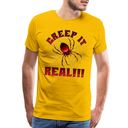 Creep It Real, Spider Shirt, Halloween Shirt Men, Black Spooky Shirt, Funny Halloween, Halloween, Web, Spiderweb Shirt, Men's Premium T-Shirt - sun yellow