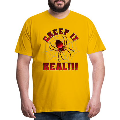 Creep It Real, Spider Shirt, Halloween Shirt Men, Black Spooky Shirt, Funny Halloween, Halloween, Web, Spiderweb Shirt, Men's Premium T-Shirt - sun yellow