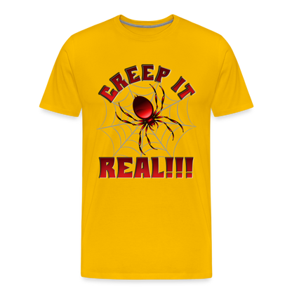 Creep It Real, Spider Shirt, Halloween Shirt Men, Black Spooky Shirt, Funny Halloween, Halloween, Web, Spiderweb Shirt, Men's Premium T-Shirt - sun yellow