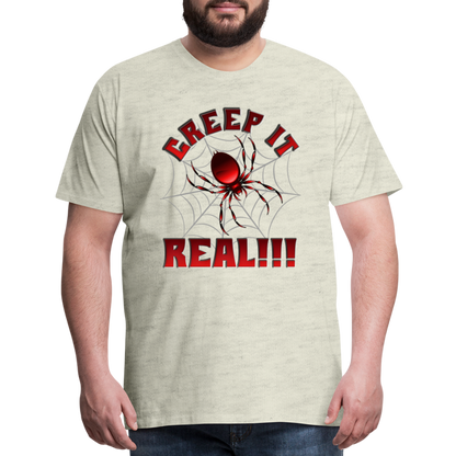 Creep It Real, Spider Shirt, Halloween Shirt Men, Black Spooky Shirt, Funny Halloween, Halloween, Web, Spiderweb Shirt, Men's Premium T-Shirt - heather oatmeal