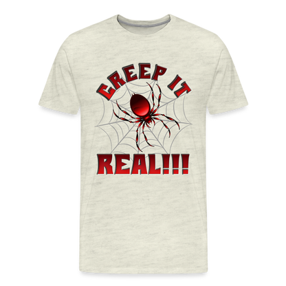 Creep It Real, Spider Shirt, Halloween Shirt Men, Black Spooky Shirt, Funny Halloween, Halloween, Web, Spiderweb Shirt, Men's Premium T-Shirt - heather oatmeal