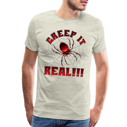 Creep It Real, Spider Shirt, Halloween Shirt Men, Black Spooky Shirt, Funny Halloween, Halloween, Web, Spiderweb Shirt, Men's Premium T-Shirt - heather oatmeal