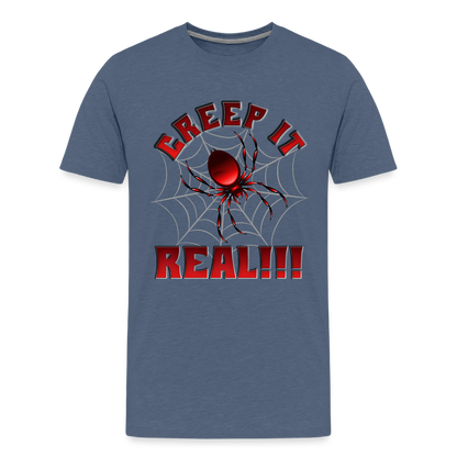 Creep It Real, Spider Shirt, Halloween Shirt Men, Black Spooky Shirt, Funny Halloween, Halloween, Web, Spiderweb Shirt, Men's Premium T-Shirt - heather blue