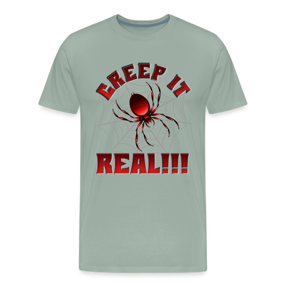 Creep It Real, Spider Shirt, Halloween Shirt Men, Black Spooky Shirt, Funny Halloween, Halloween, Web, Spiderweb Shirt, Men's Premium T-Shirt - steel green