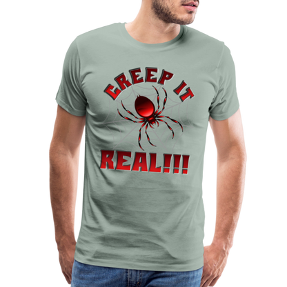 Creep It Real, Spider Shirt, Halloween Shirt Men, Black Spooky Shirt, Funny Halloween, Halloween, Web, Spiderweb Shirt, Men's Premium T-Shirt - steel green