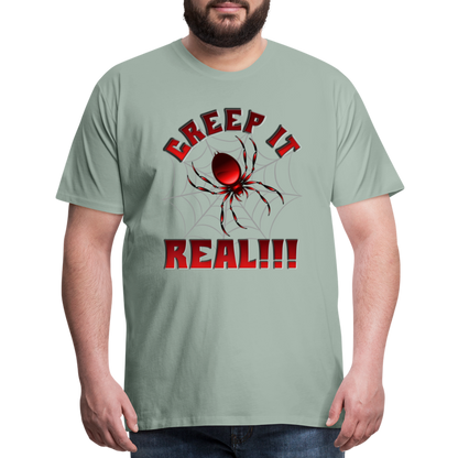 Creep It Real, Spider Shirt, Halloween Shirt Men, Black Spooky Shirt, Funny Halloween, Halloween, Web, Spiderweb Shirt, Men's Premium T-Shirt - steel green