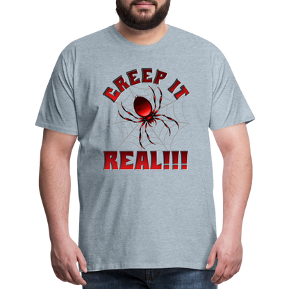 Creep It Real, Spider Shirt, Halloween Shirt Men, Black Spooky Shirt, Funny Halloween, Halloween, Web, Spiderweb Shirt, Men's Premium T-Shirt - heather ice blue